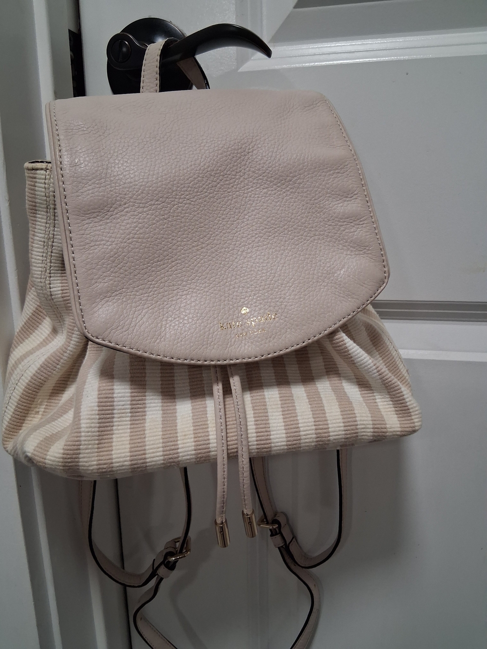 kate spade Cream and Light Beige Striped Mini Backpack
